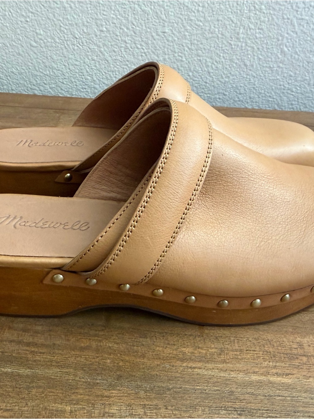 Madewell Tan Leather Studded Slip-On Clogs